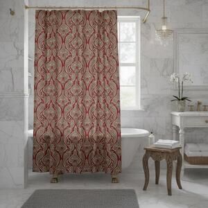 Elegant Red & Gold Brocade Shower Curtain w/ Metallic Thread 72x72, Pristine